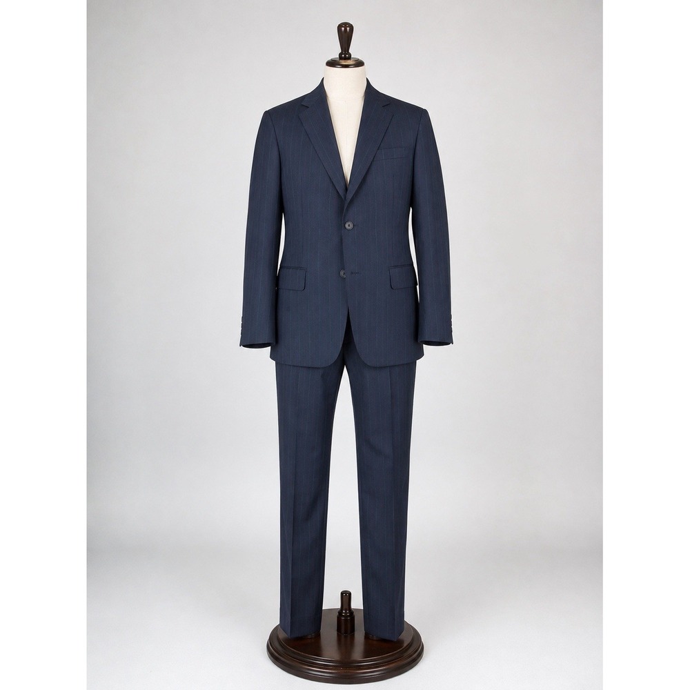 Vintage Christian Dior Monsieur Suit Mens 46R 36x31 Blue Striped Wool 2PC USA